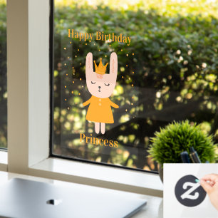 Autocollant Pour Fenêtre Joyeux Anniversaire Princesse Bunny Design Fenêtre