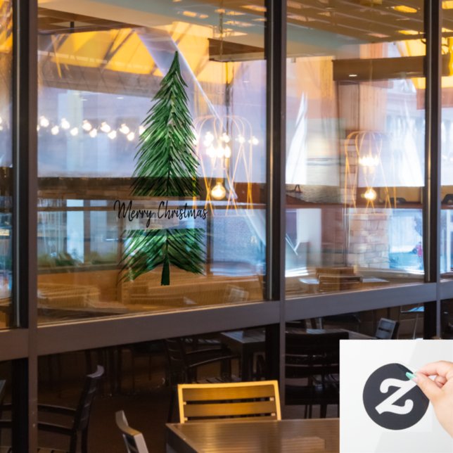 Autocollant Pour Fenêtre Joyeux arbre d'aquarelle de Noël (Fenêtre du restaurant)