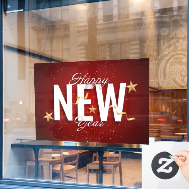 Autocollant Pour Fenêtre Joyeux cling de fenêtre du Nouvel An (Fenêtre de café)