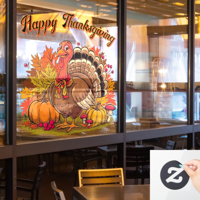 Autocollant Pour Fenêtre Joyeux Graphique de Thanksgiving Dinde Récolte d'A (Fenêtre du restaurant)