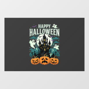 Autocollant Pour Fenêtre Joyeux Halloween Château Hanté Fantômes et Citroui