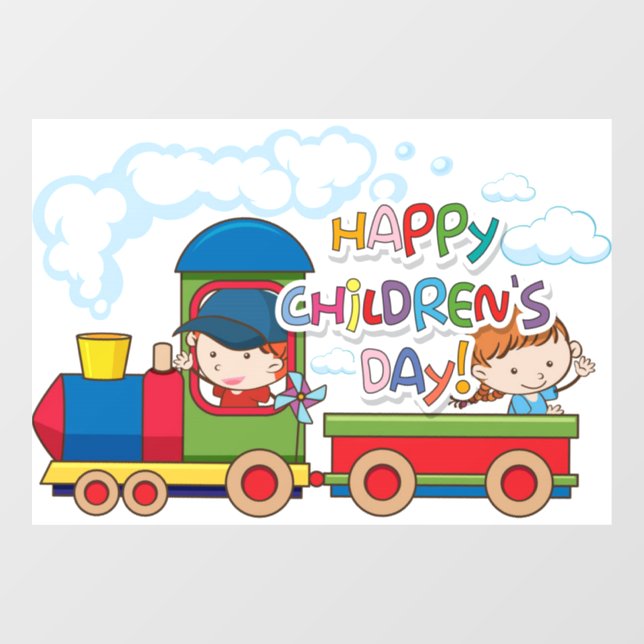 Autocollant Pour Fenêtre Joyeux Jour des Enfants Train et entraîneur Rouge  (Feuille)