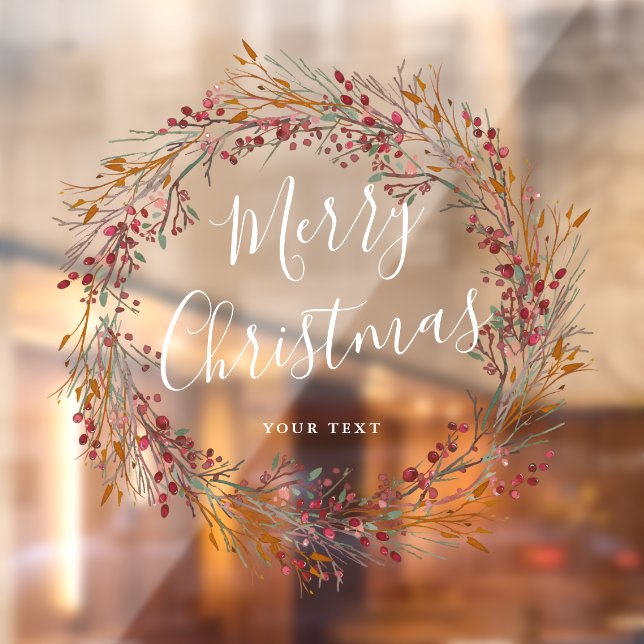 Autocollant Pour Fenêtre Joyeux Noël à la couronne rouge d'hiver (Feuille 2)