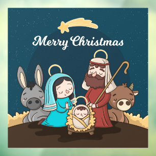 Autocollant Pour Fenêtre Joyeux Noël Bébé Jésus Nativité