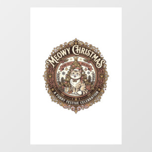 Autocollant Pour Fenêtre Joyeux Noël Chat Noël Vintage Vector Art S