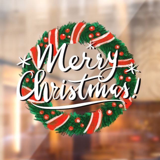 Autocollant Pour Fenêtre Joyeux Noël couronne porte signe accrochage (Feuille 2)
