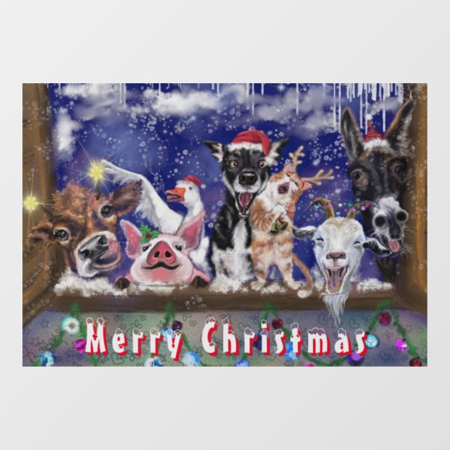 Autocollant Pour Fenêtre Joyeux Noël Fenêtre Classer Animal Party Funny (Feuille)