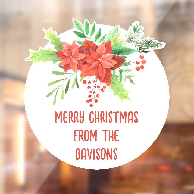 Autocollant Pour Fenêtre Joyeux Noël Festif Florals Nom (Feuille 2)