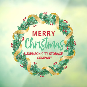 Autocollant Pour Fenêtre Joyeux Noël Gold Wreath Chic Custom Company