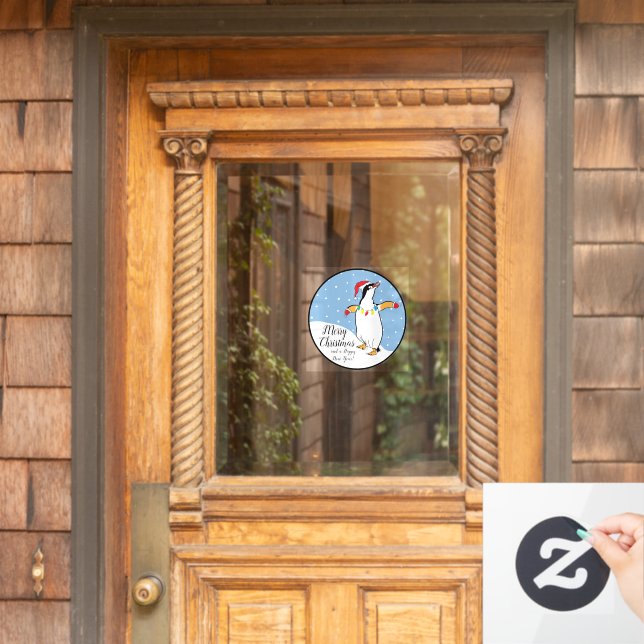 Autocollant Pour Fenêtre Joyeux Noël Joyeux Pingouin Clair de fenêtre (Porte d'accueil)