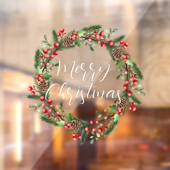 Autocollant Pour Fenêtre Joyeux Noël manuscrit texte écrit couronne (Feuille 2)