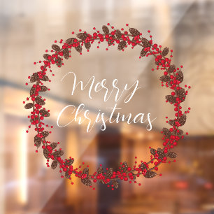 Autocollant Pour Fenêtre Joyeux Noël manuscrit texte écrit couronne