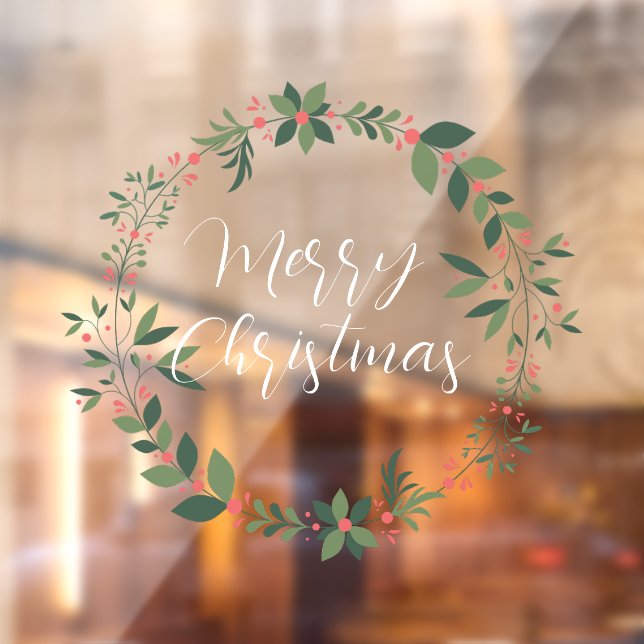Autocollant Pour Fenêtre Joyeux Noël manuscrit texte écrit couronne (Feuille 2)