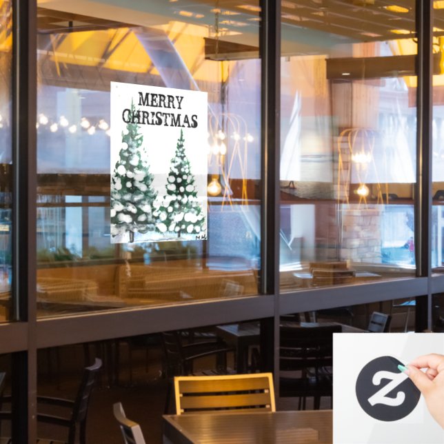 Autocollant Pour Fenêtre Joyeux Noël Noël Arbre Neige Flakes (Fenêtre du restaurant)