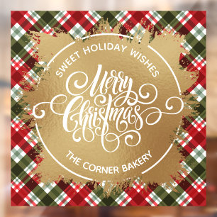 Autocollant Pour Fenêtre Joyeux Noël or et plaid