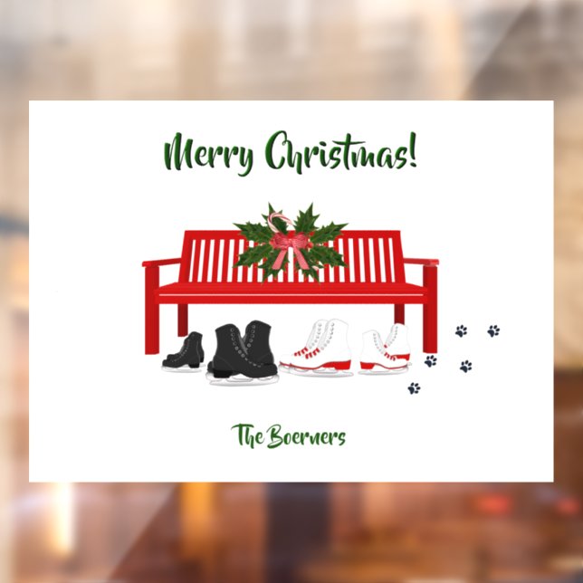 Autocollant Pour Fenêtre Joyeux Noël Patins de glace Famille Fenêtre Porte  (Feuille 2)