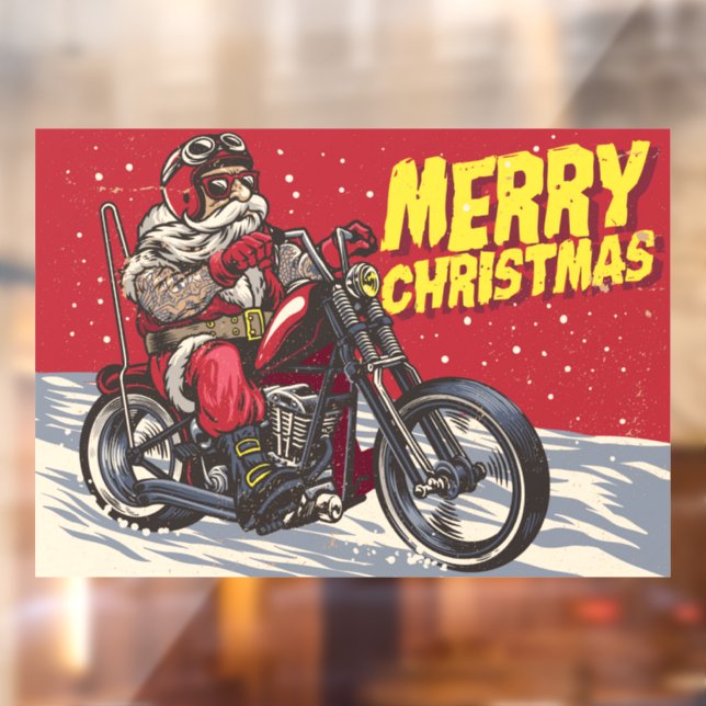 Autocollant Pour Fenêtre Joyeux Noël Père Noël Biker (Feuille 2)