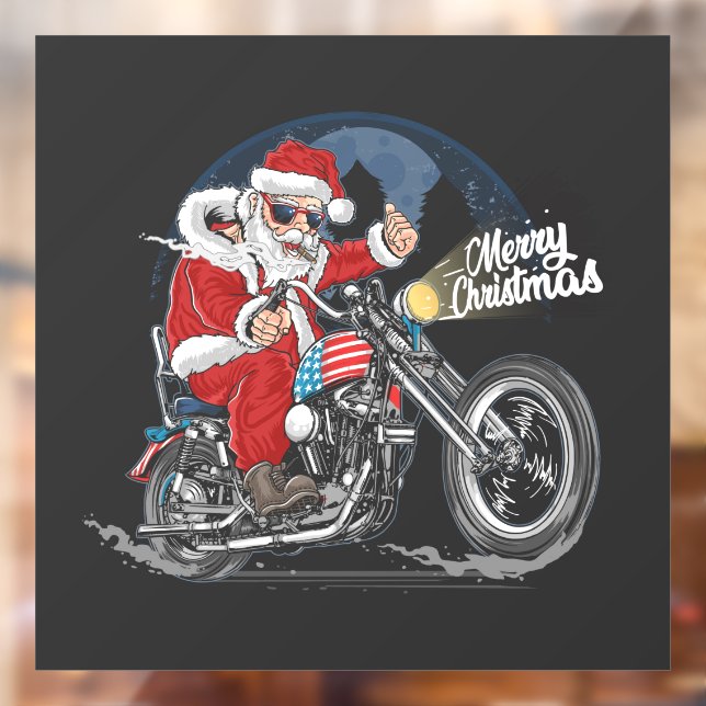 Autocollant Pour Fenêtre Joyeux Noël Père Noël Biker Clair fenêtre (Feuille 2)