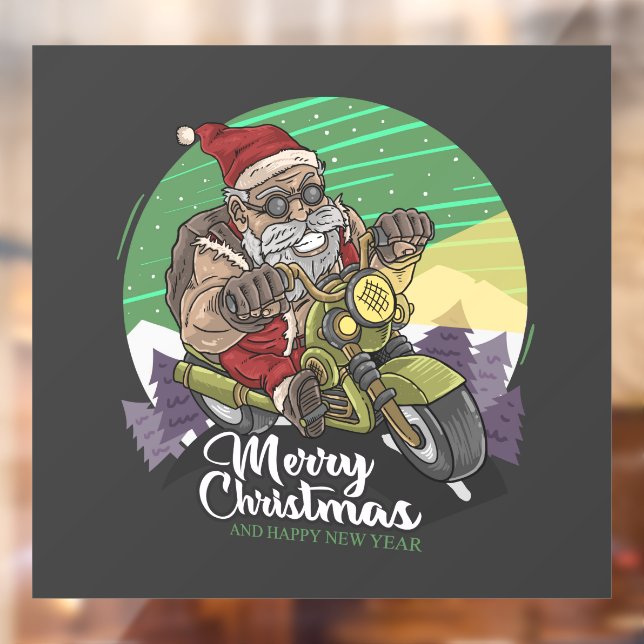 Autocollant Pour Fenêtre Joyeux Noël Père Noël Biker Clair fenêtre (Feuille 2)