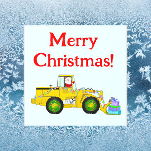 Autocollant Pour Fenêtre Joyeux Noël Père Noël dans un bulldozer livrant un