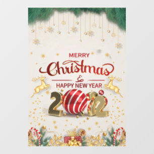 Autocollant Pour Fenêtre Joyeux Noël Rouge Et Or