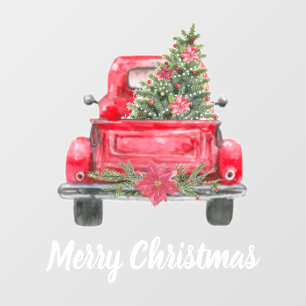 Autocollant Pour Fenêtre Joyeux Noël Rustique Camion Rouge 