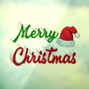 Autocollant Pour Fenêtre Joyeux Noël Santa Chapeau rouge vert script