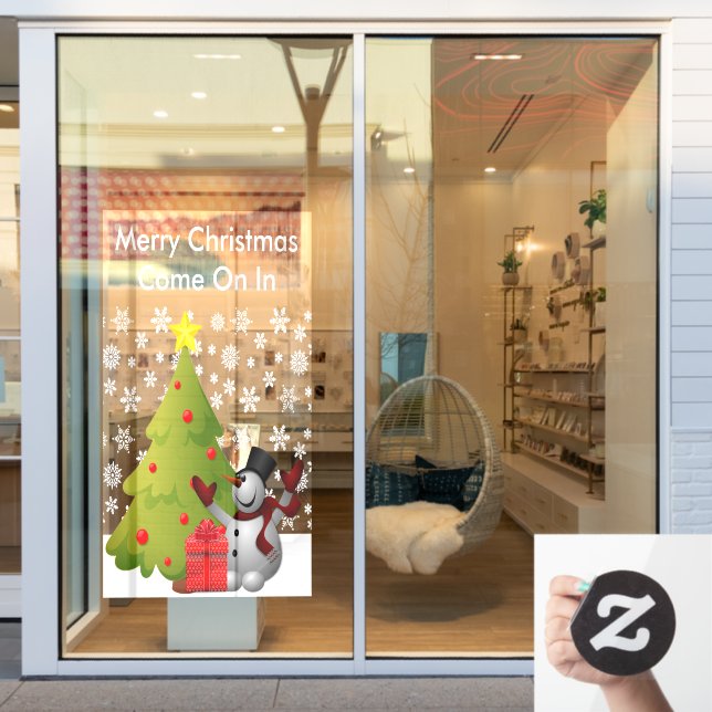 Autocollant Pour Fenêtre Joyeux Noël Snowman Tree Storefront ou Home LG (Vitrine du magasin)
