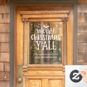 Autocollant Pour Fenêtre Joyeux Noël y'All Artsy Noms de script blanc
