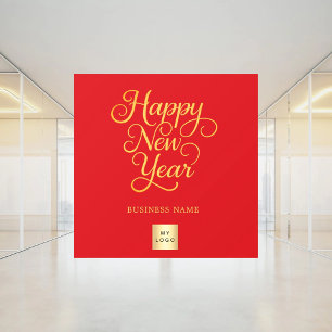 Autocollant Pour Fenêtre Joyeux Nouvel An logo rouge or affaires