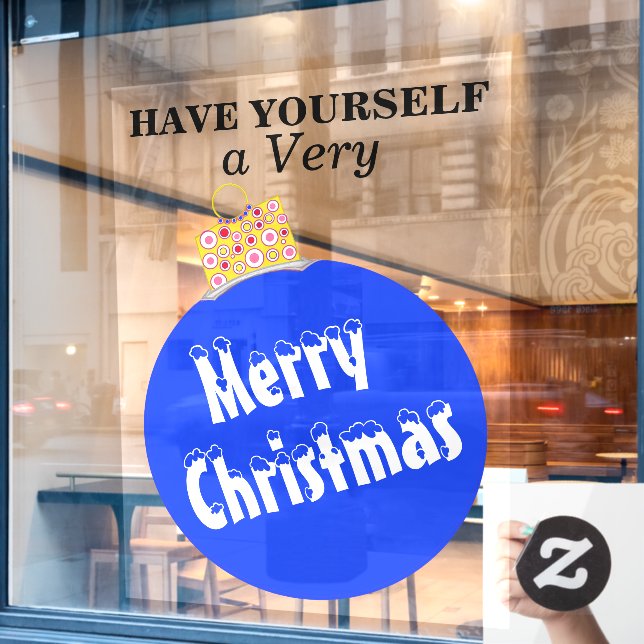 Autocollant Pour Fenêtre Joyeux ornement de Noël à la neige bleue (Fenêtre de café)