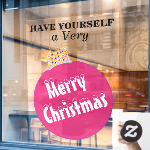 Autocollant Pour Fenêtre Joyeux ornement de Noël à la neige rose