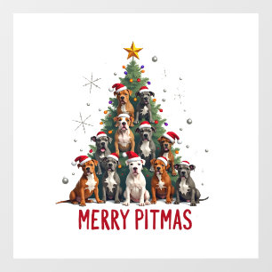Autocollant Pour Fenêtre Joyeux Pitmas Pitbull Chien Pull de Noël Laid Arbr