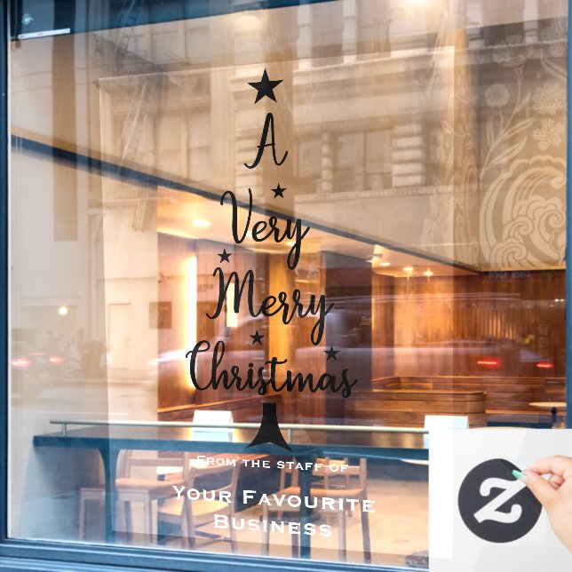 Autocollant Pour Fenêtre Joyeux script d'arbre de Noël étoiles blanc noir (Fenêtre de café)