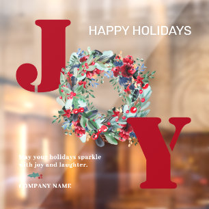 Autocollant Pour Fenêtre Joyeux traditionnel fleurs de noël couronne rouge