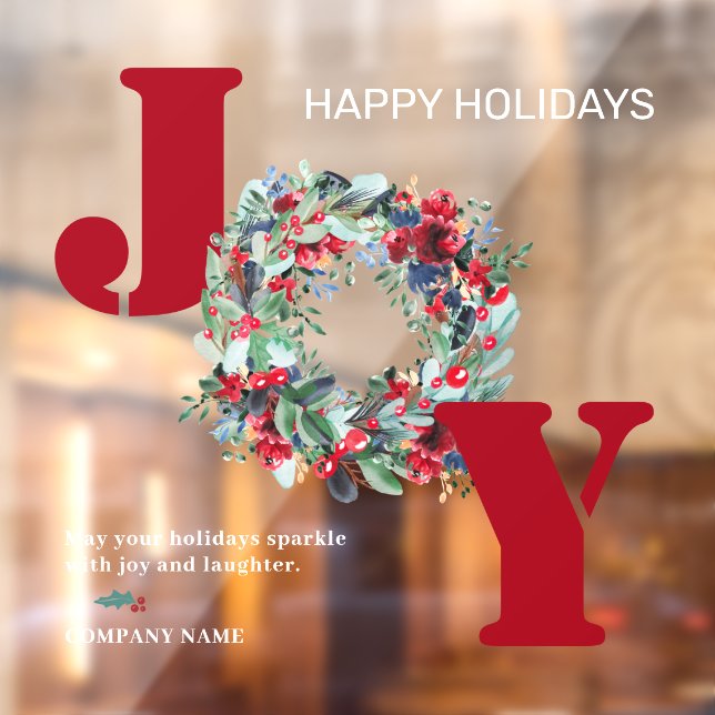 Autocollant Pour Fenêtre Joyeux traditionnel fleurs de noël couronne rouge  (Feuille 2)