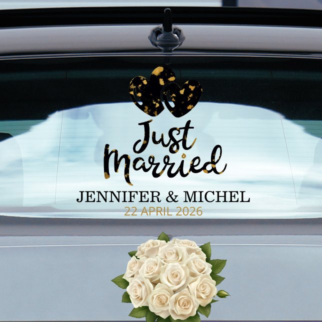 Autocollant Pour Fenêtre Just Married Wedding Car Window Cling with Hearts (Créateur téléchargé)