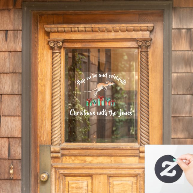 Autocollant Pour Fenêtre Kangaroo hop dessus aquarelle texte personnalisé (Porte d'accueil)