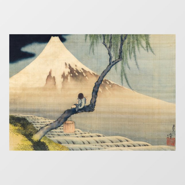 Autocollant Pour Fenêtre Katsushika Hokusai - Garçon regardant le Mont Fuji (Feuille)