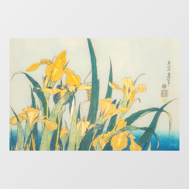 Autocollant Pour Fenêtre Katsushika Hokusai - Grasshopper et Iris (Feuille)