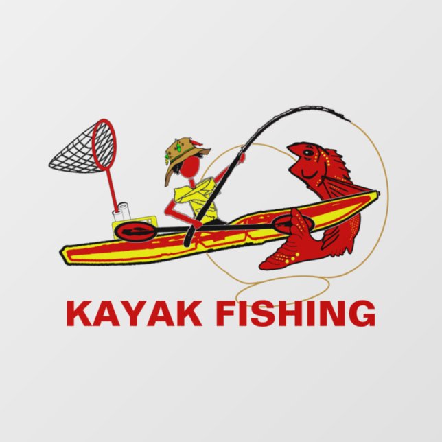 Autocollant Pour Fenêtre Kayak Pêche en rouge Jaune (Feuille)