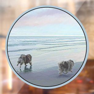 Autocollant Pour Fenêtre Keeshonds au bord de la mer Peinture Art de chien
