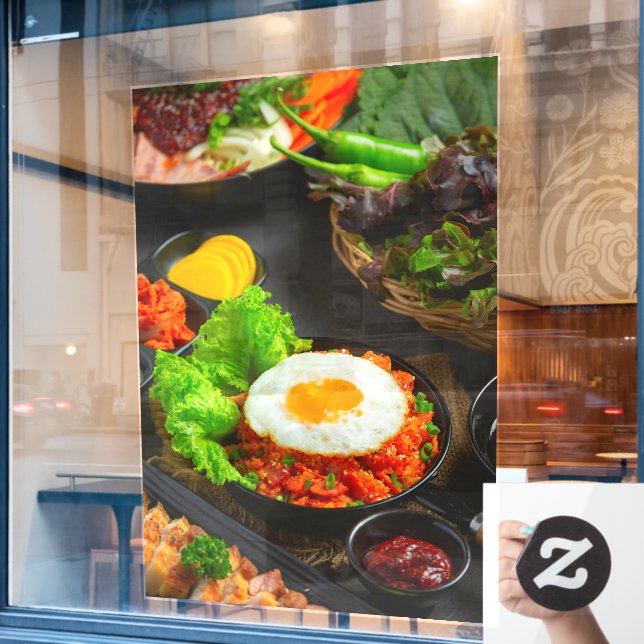 Autocollant Pour Fenêtre Kimchi au riz frit coréen avec oeuf frit (Fenêtre de café)