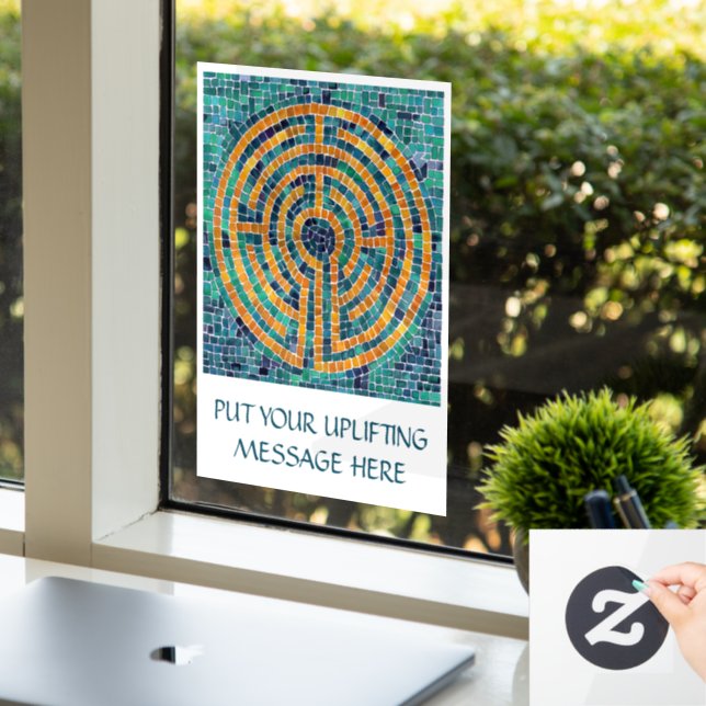 Autocollant Pour Fenêtre LABYRINTH II 8x11 Clôture de fenêtre +Texte (Bureau)