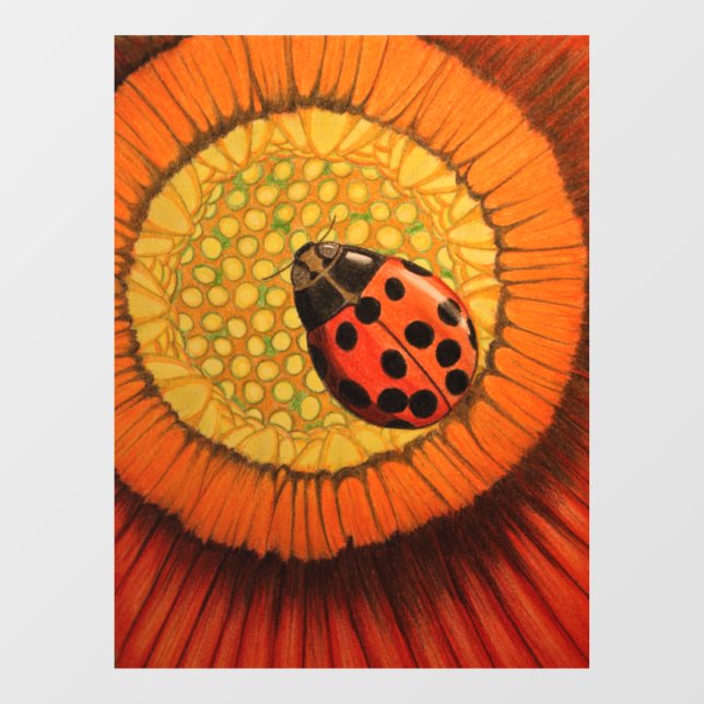 Autocollant Pour Fenêtre Lady Bug Sur Fleur Rouge (Feuille)