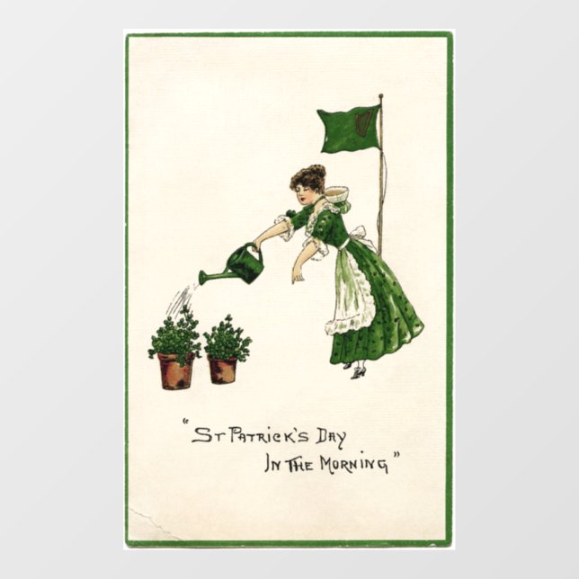 Autocollant Pour Fenêtre Lady Watering Shamrocks Clouage de fenêtre (Feuille)
