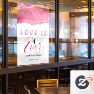 Autocollant Pour Fenêtre "L'Amour est 4 Ever" Elégant Or & Rose Agate Pierr