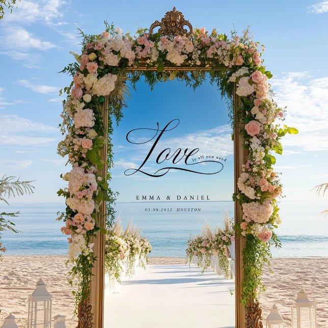 Autocollant Pour Fenêtre L'amour est tout ce dont vous avez besoin ! Élégan (Love is all you need! Elegant, wedding, window cling with your names and date.)