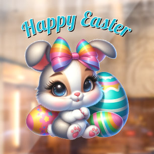 Autocollant Pour Fenêtre Lapin de Pâques avec des œufs colorés