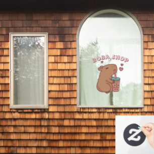 Autocollant Pour Fenêtre Lapin mignon buvant du bubble tea, thé aux perles